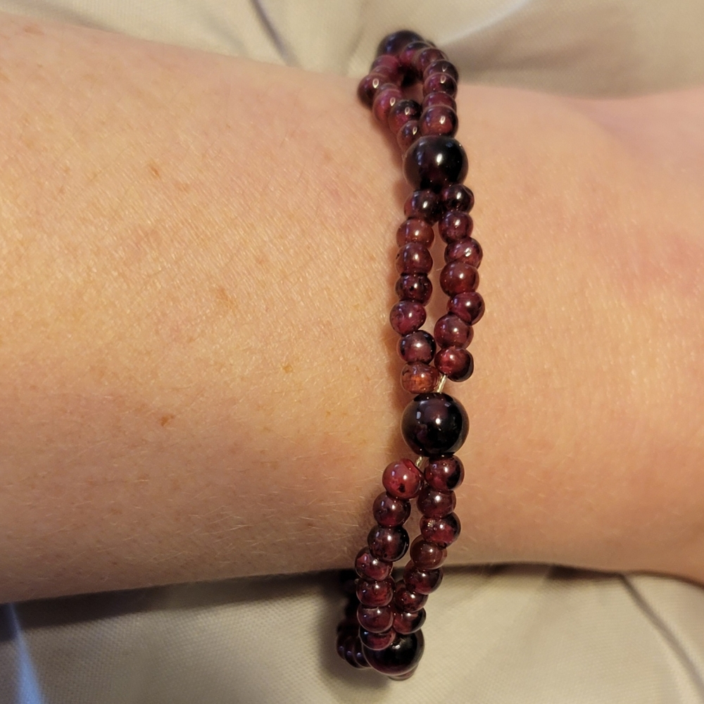 Vintage Bracelet & Earrings Set~Genuine Garnet Gemstone & Sterling Silver
